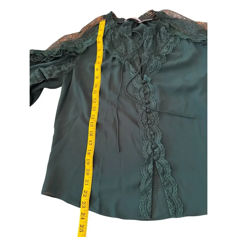 Alice + Olivia Aleena Lace Ruffled Blouse Green Mystique XS - Picture 8 of 10